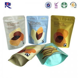 Aluminum foil stand up pouch with zipper for chocolate or other food packaging 100g 250g 500g etc