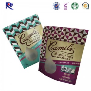 Printed and laminated reclosable plastic stand up pouch for chocolate milk coconut