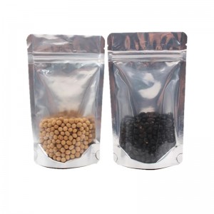 Self standing foiled pouch bags with clear front and resealable see through bag