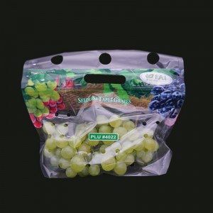 Eco-friend printed plastic grape fruit ziplock packaging bag with venting holes