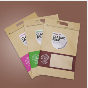 Good quality commonly used kraft paper bags 3 side seal packaging pouch for coffee snack nuts rice