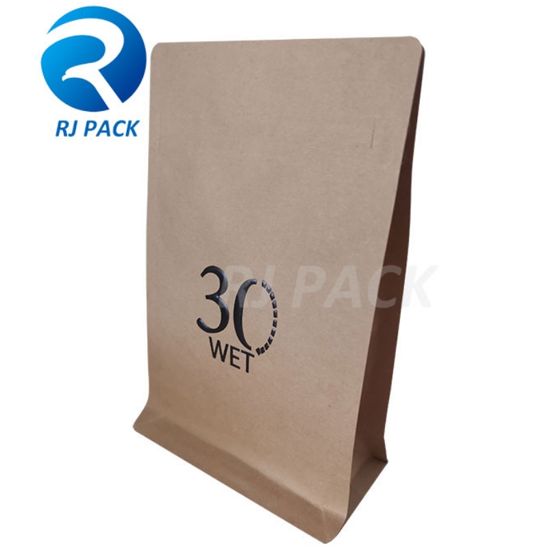 Kraft 100% Compostable Flat Bottom Bags with Pocket Zipper