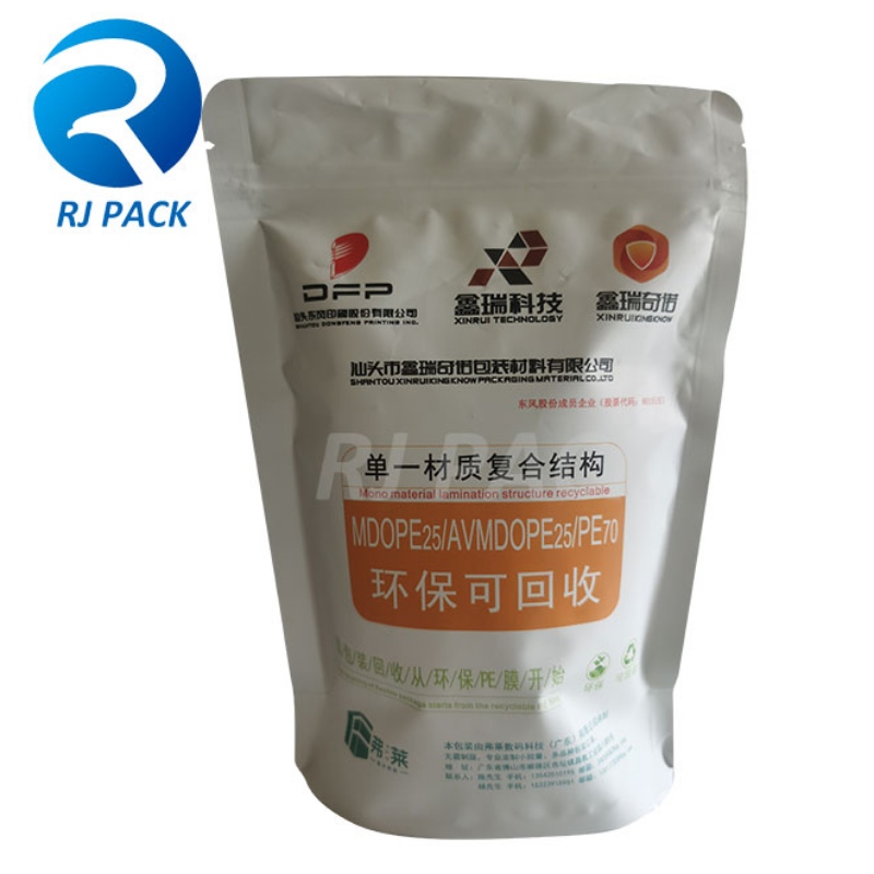 PE recyclable packaging pouches with zipper